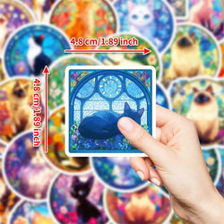 10/30/50PCS Kawaii Glass Cat Sticky PVC Sticker Aesthetic Stationery DIY Decoration Scrapbooking School Supplies for Kids (ONLINE ORDER ONLY)