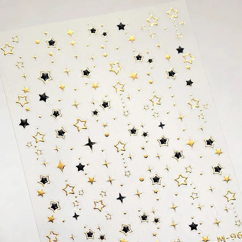 Hollow Out Black Gold Star Starburst Round Dot Night-time Tiny Spot Self Adhesive Nail Art Stickers Manicure Decals Wholesale (ONLINE ORDER ONLY)