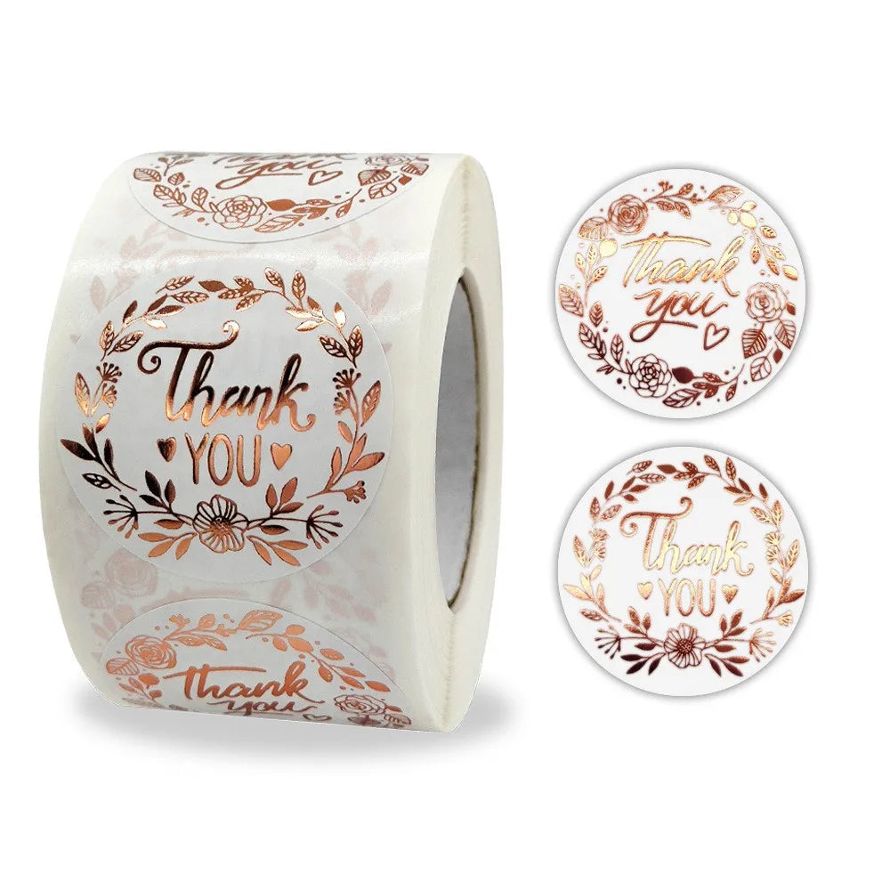 50-500pcs Luxury Bronzing Labels Thank You Stickers Monogrammed Floral Baking Seal Labels for Shop Business Package Gift Sticker (ONLINE ORDER ONLY)