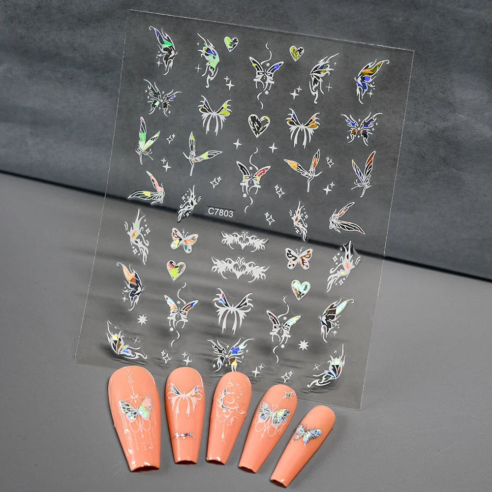 1pcs Butterfly Floral Nail Art Stickers Magic Shell Light Laser Black/White Nail Decoration Butterfly Slider Manicure Ornaments* (Online Order Only)