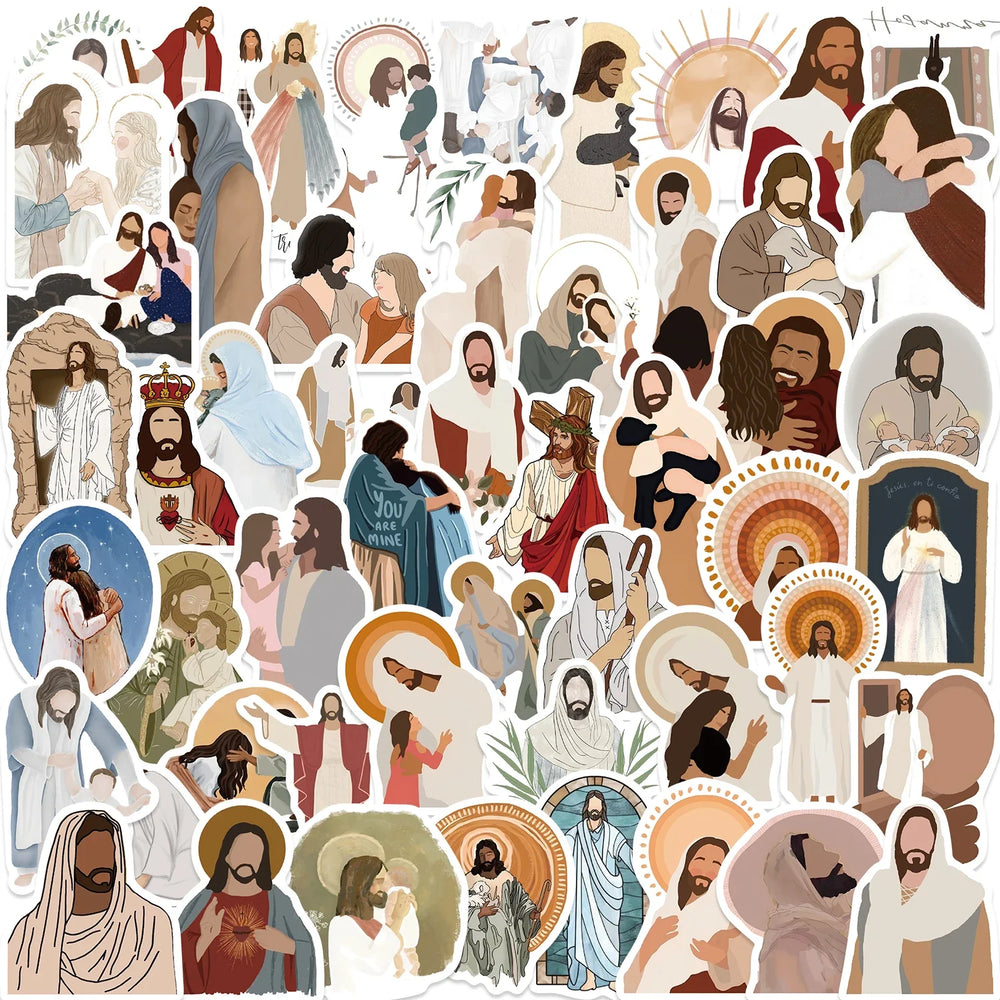 52Pcs Jesus Christian Religion Stickers For Phone Laptop Car Case Freezer Luggage Wall Waterpoof DIY Graffiti Belief Sticker (Online Order Only)