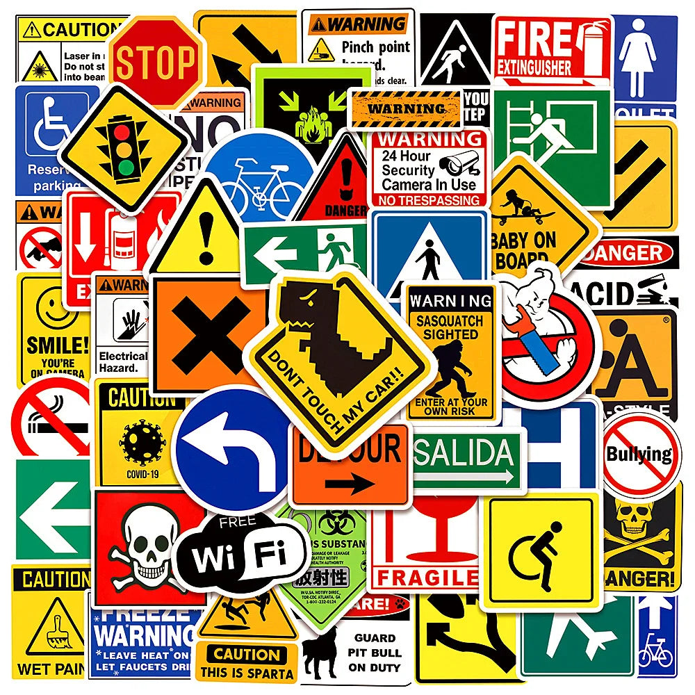 10/30/50/100PCS Sign Warning Stickers Danger Banning DIY Skateboard Fridge Laptop Motorcycle Wall Decals Waterproof Sticker Toys (ONLINE ORDER ONLY)