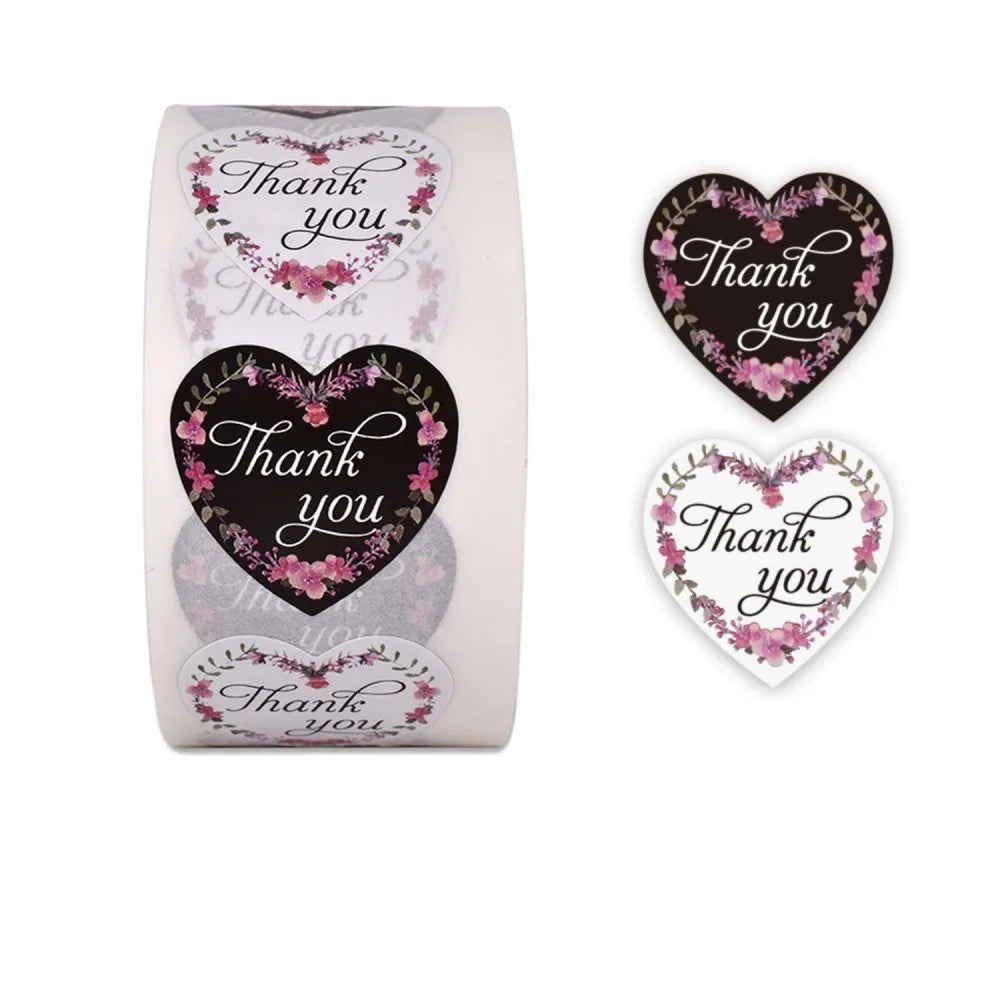 50-500pcs Flower Thank You Business Sticker Roll Label for Wedding Gift Card Box Envelope Sealing Tab Home Made Wrapping Supply (ONLINE ORDER ONLY)