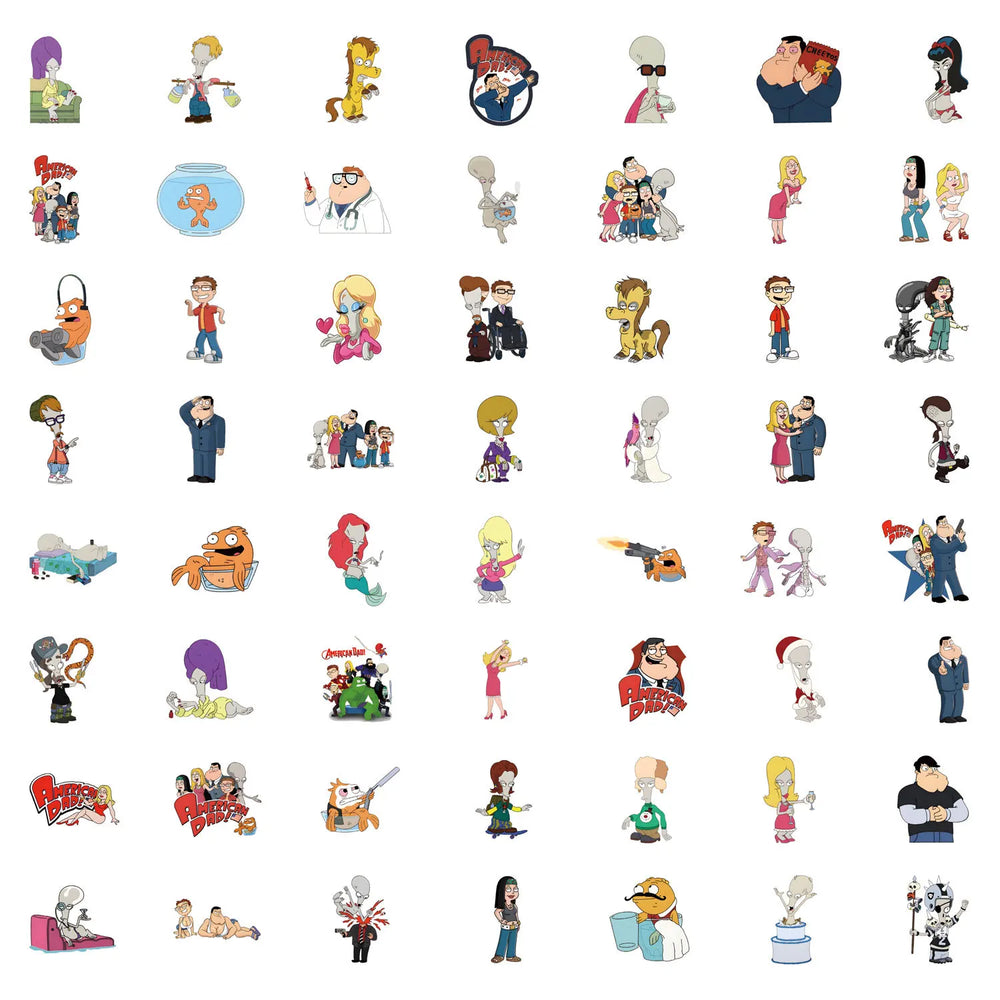 10/30/55PCS American Dad Cartoon Stickers Funny Animation Sticker DIY Luggage Laptop Guitar Car Bike Skateboard Decals Kids Toys (ONLINE ORDER ONLY)