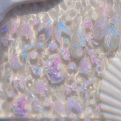 Mermaid Girl Conch Starfish Shell Bowknot Fish Scale Purple Ribbon Water Bubbles Chic Adhesive Nail Art Sticker Manicure Decals (ONLINE ORDER ONLY)
