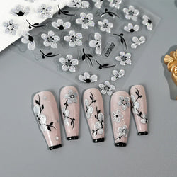 10pcs/Set Sparkling Silvery Floral Nail Art Stickers Self-Adhesive Glittery 5D Hibiscus & Cherry Blossom Decals for Manicure DIY (Online Order Only)