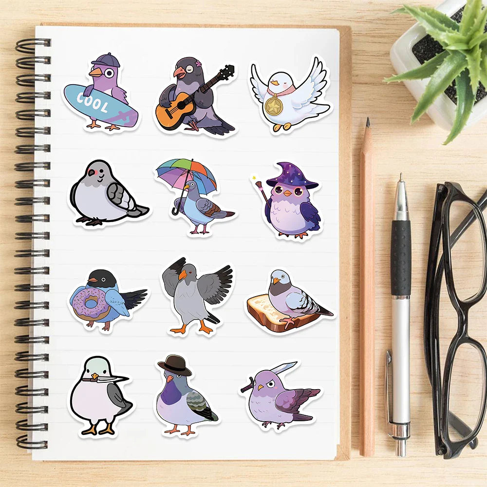 50PCS Cute Cartoon Pigeon Stickers DIY Diary Laptop Luggage Skateboard Animal Sticker Fun Classic Toy (Online Order Only)