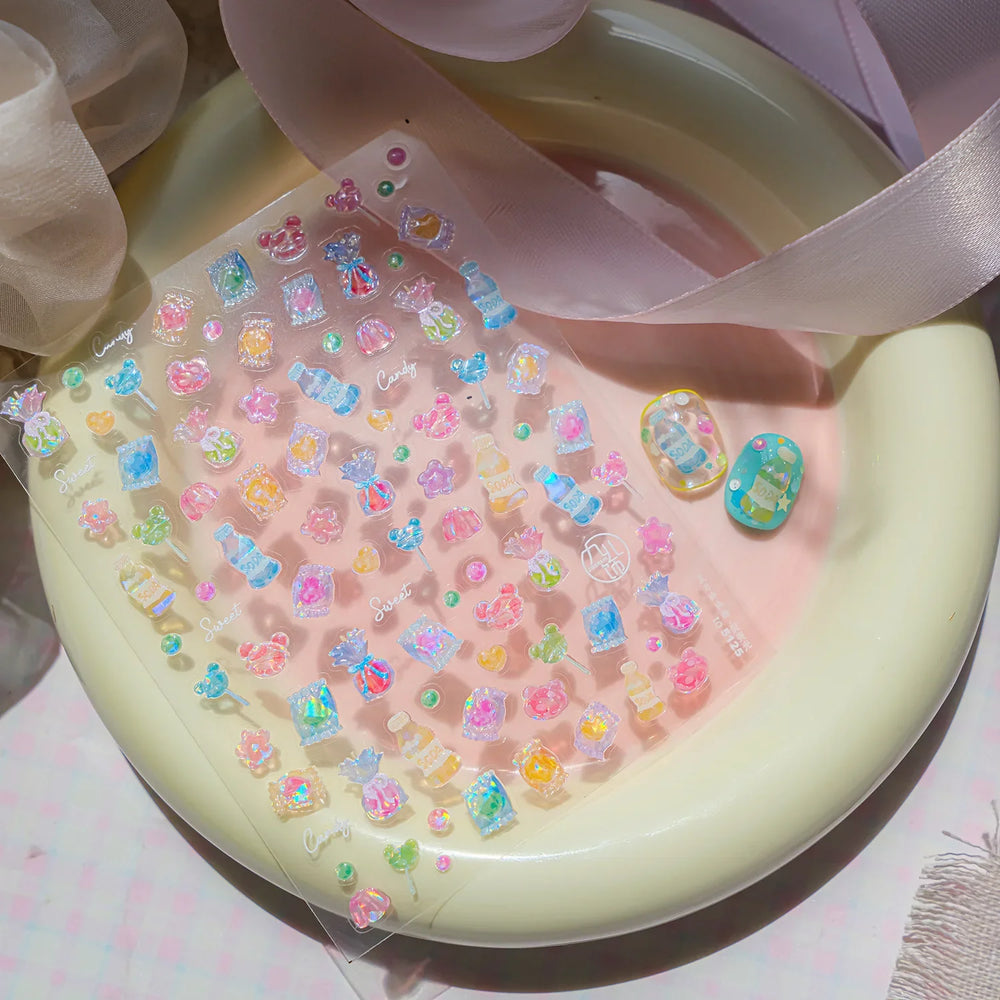 Colourful Jelly Rabbit Bunny Gummy Bear Cute Lollipop Soda Water Candy Snack Pudding Star Heart Nail Art Stickers Manicure Decal (ONLINE ORDER ONLY)