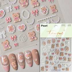 Charming Cherry's Cake Cute Bowknot Pink Blue Bear Flower Bouquet Strawberry Adhesive Nail Art Sticker Rhinestone Manicure Decal (Online Order Only)