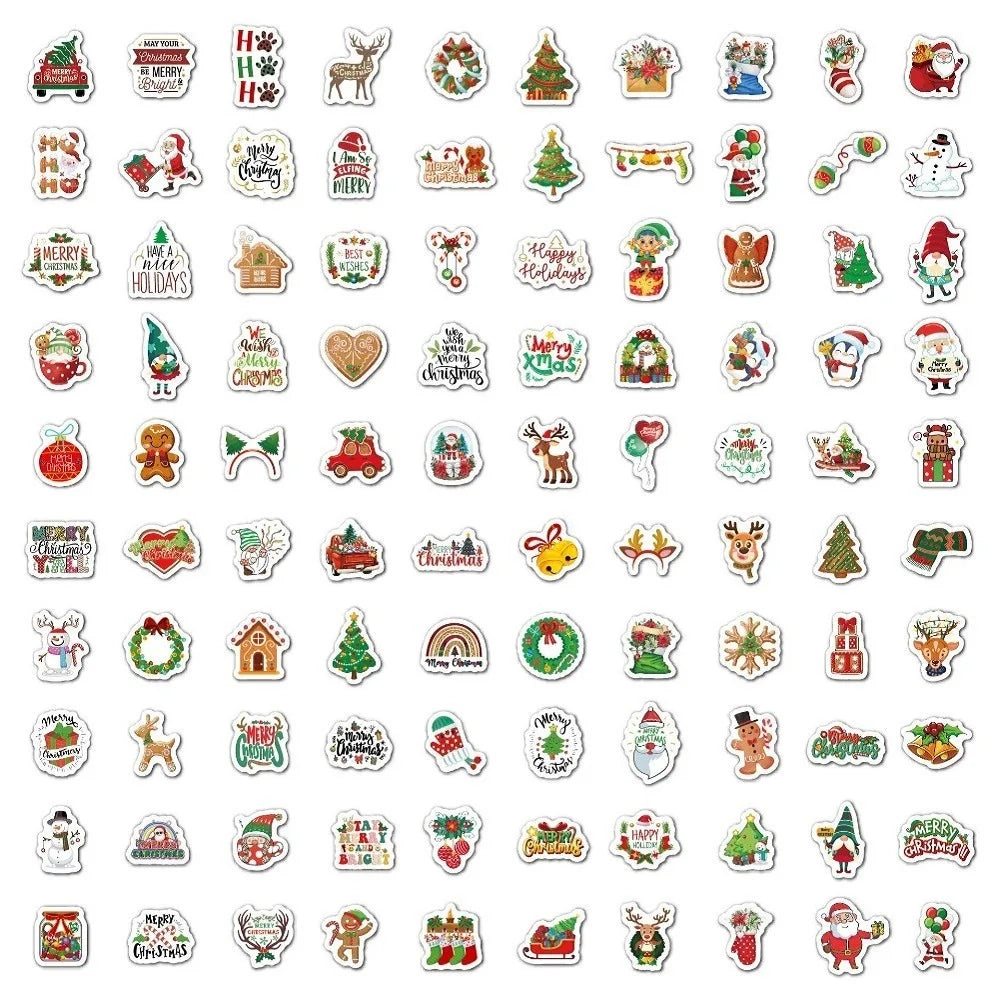 50/100Pcs Cartoon Santa Claus Christmas Tree Graffiti Stickers Skateboard Water Bottle Suitcase Stickers Waterproof Classic Toy (ONLINE ORDER ONLY)