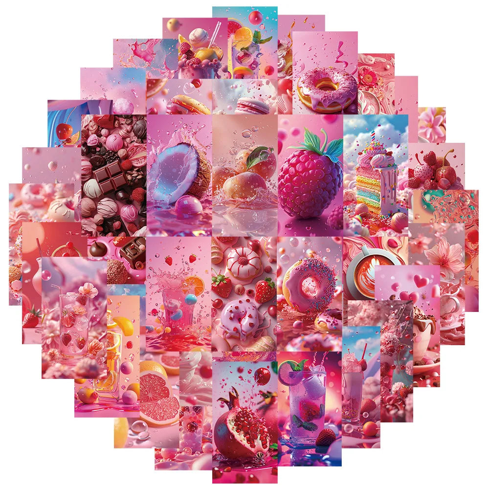 Pink Enthusiasm Food Stickers Cartoon Decals for Skateboard Notebook Phone Fridge Bike Guitar (Online Order Only)