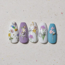 Hummingbird Iris Butterfly Peony Rose Tulip Daisy Lily Flowers Morning Glory Pearl Rhinestones Nail Art Sticker Decoration Decal (ONLINE ORDER ONLY)