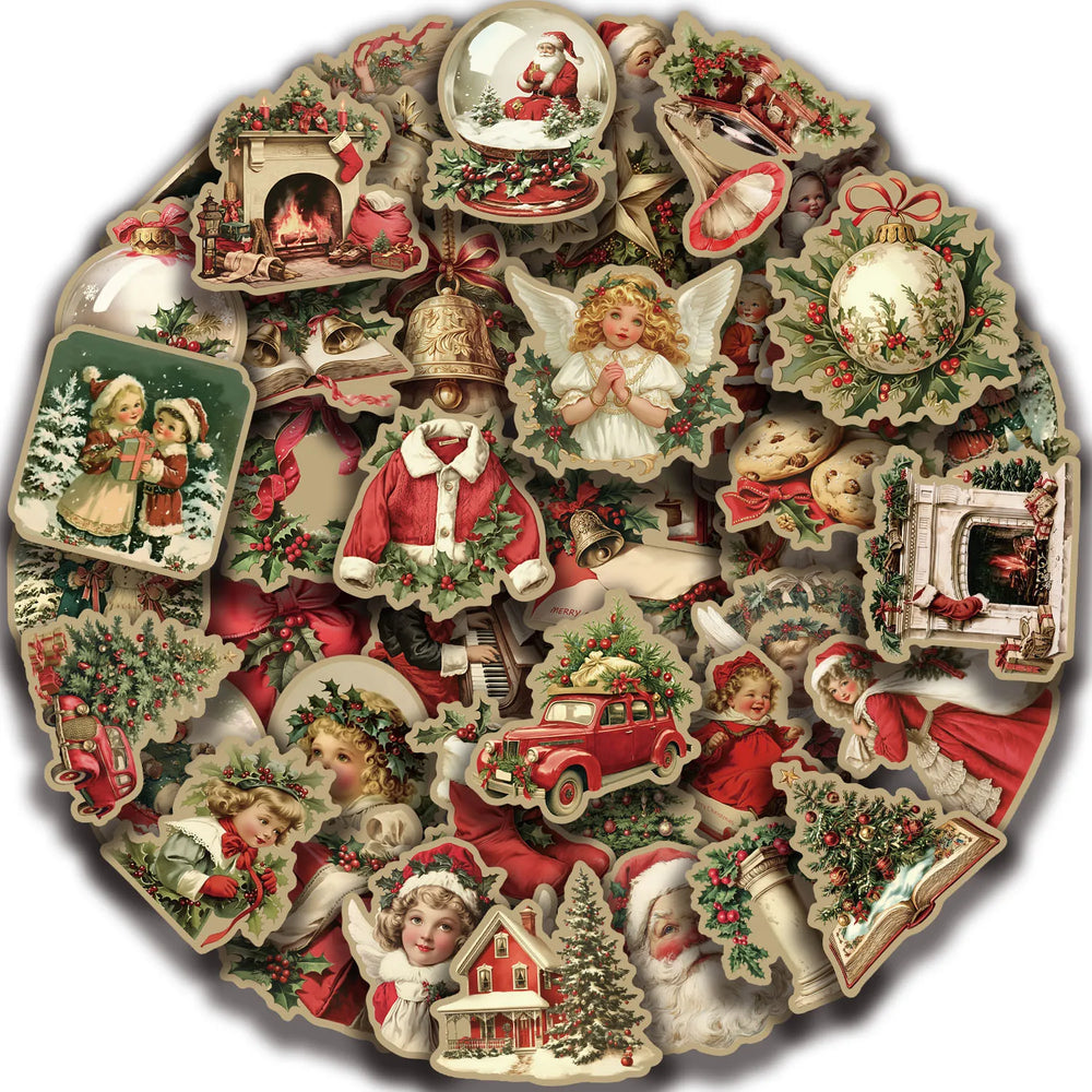 50pcs Retro Cute Santa Claus Christmas Cartoon Stickers Laptop Phone Scrapbook Suitcase Wall Sticker Kids Classics Toys (ONLINE ORDER ONLY)