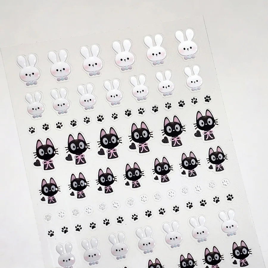 Black Cat Kitten Rabbit Cat's Paw Bowknot Tie Bunny Animals Love Heart Jelly Adhesive Nail Art Stickers Manicure Decal Wholesale (ONLINE ORDER ONLY)