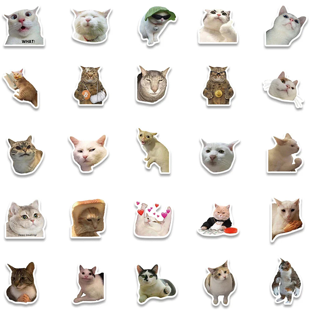 50pcs Cute Funny Cats Animal Stickers For Luggage Laptop Guitar Phone Vinyl Waterproof Graffiti Skateboard Car Decals (ONLINE ORDER ONLY)