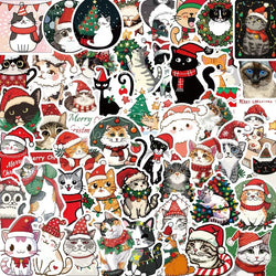50pcs Christmas Cat Stickers for Laptop, Phone, Car, Scooter, Water Bottle, Suitcase, Stationery, Refrigerator (Online Order Only)