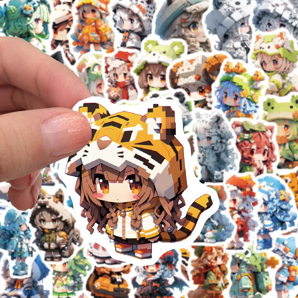 10/30/50PCS Pixel Animal Cartoon Girls Stickers Cute Graffiti Toys For Kids Motorcycle Luggage Suitcase Notebook Wall Decals Toy (ONLINE ORDER ONLY)