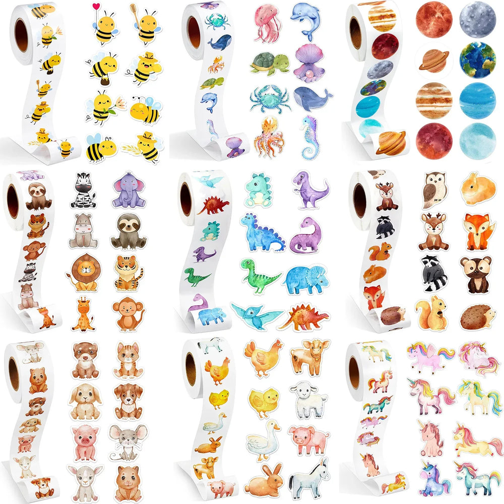 50-500pcs Cartoon Farm Zoo Animals Stickers Decoration Reward DIY Stickers Scrapbook Skateboard Round Sealing Label Stationery (ONLINE ORDER ONLY)