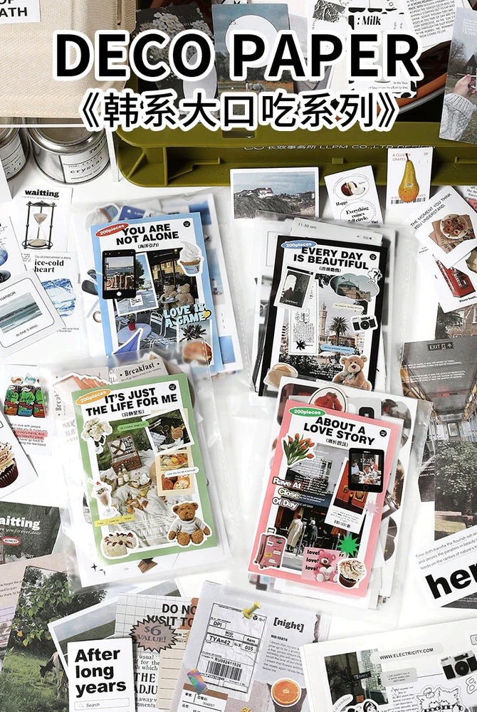 200Pcs/set Korean Style Fresh Sticker Note Paper Material Pack For Handbook Diary Collage DIY Scrapbooking Decoration Stationery (Online Order Only)