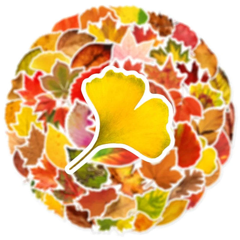 10/30/60PCS Fallen Leaves PVC Sticker Aesthetic Children's Decoration Scrapbooking Sketchbook Korean Stationery School Supplies (Online Order Only)