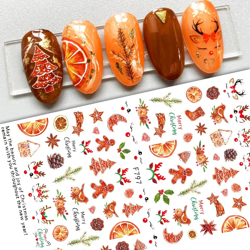 Christmas Greenery Nail Stickers Xmas Holly Animal Penguin Candy Winter Sliders Decor 2024 Holiday Decals Manicure Tips Foils *& (ONLINE ORDER ONLY)