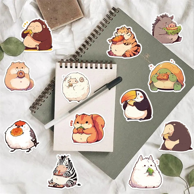 10/30/50PCS Animal Eating PVC Sticky Sticker Aesthetic Children's Korean Stationery DIY Decoration Scrapbooking School Supplies (Online Order Only)