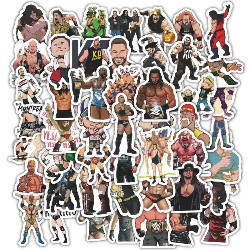 60pcs WWE Wrestling Cartoon Stickers for Laptop, Phone, Scooter, Suitcase, Water Bottle, Stationery, Refrigerator (Online Order Only)