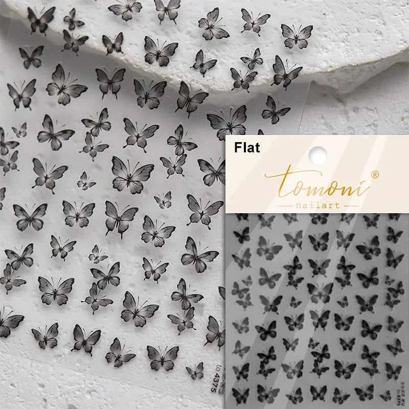 Dreamy Charming Shiny Beautiful Black White Butterfly Flower Love Heart Bowknot 5D Self Adhesive Nail Art Sticker Manicure Decal (ONLINE ORDER ONLY)