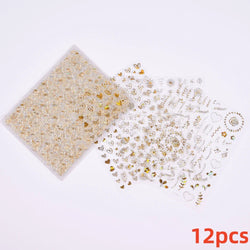 12Pcs 3D Golden Red Glitter Heart Love Nail Sticker Valentine Self Adhesive Cartoon Decal Geometry Lines Stripe Slider Manicure* (ONLINE ORDER ONLY)