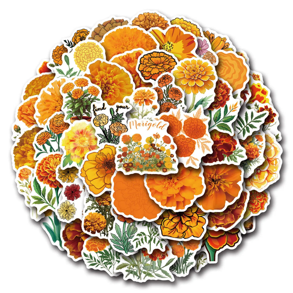 10/30/55PCS Marigold Stickers Plant Cartoon Graffiti DIY Decoration Scrapbook Fridge Luggage Laptop Phone Guitar Bike Decals Toy (Online Order Only)