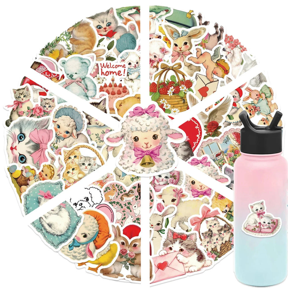 50Pcs Vintage Animals Clipart Animal Cartoon Stickers DIY Scrapbooking Guitar Snowboard Motorcycle Luggage Toy Sticker (ONLINE ORDER ONLY)