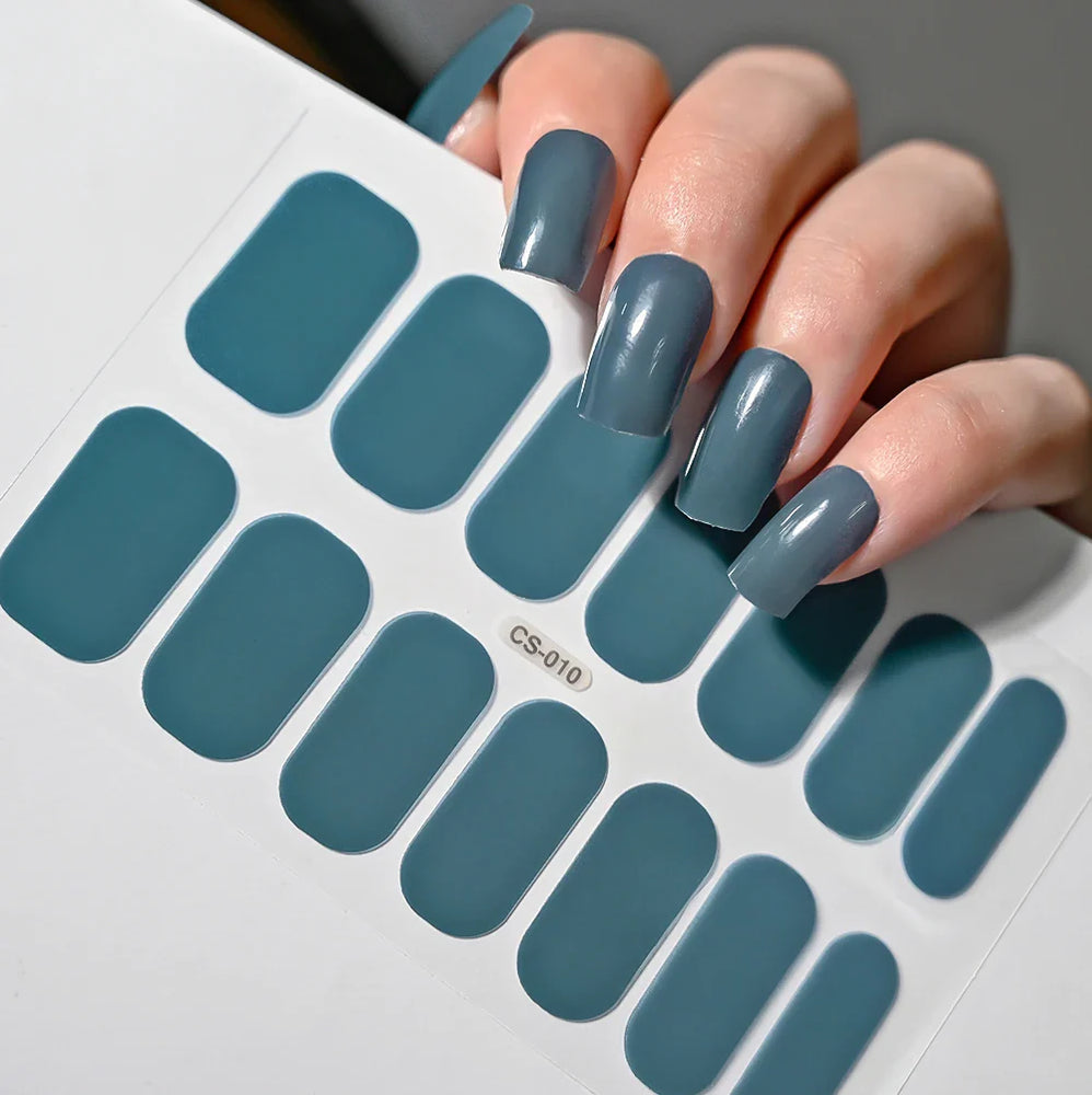 14Tips Solid Color Stickers Nail Art Supplies European & American Simple Decals Oil Film Decals Press on Nails Stickers Designer (ONLINE ORDER ONLY)