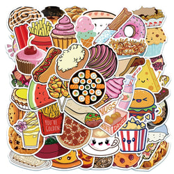 50Pcs Cartoon Gourmet Food Graffiti Stickers For Children Toys Luggage Laptop iPad Skateboard Notebook Stickers Wholesale (ONLINE ORDER ONLY)