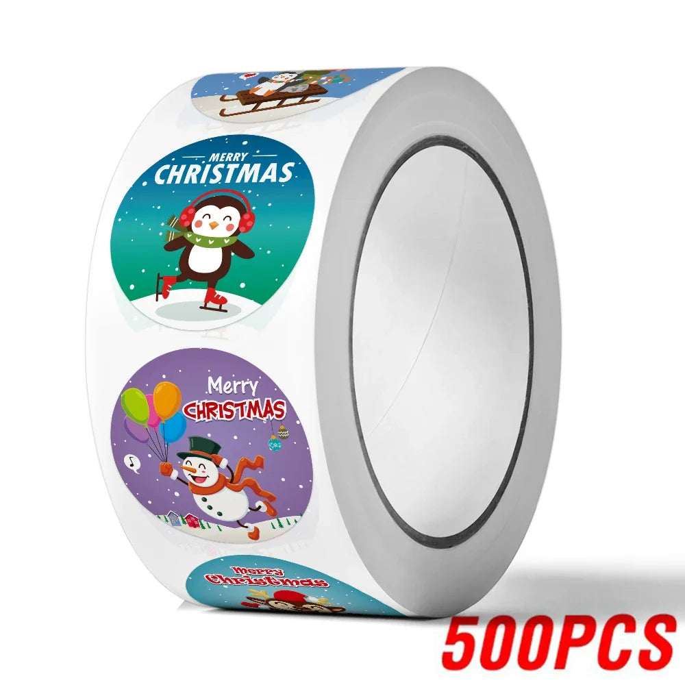 100-500pcs Merry Christmas Sticker Party Stickers Christmas Party Decoration Sticker New Year Gift Box Seal Baking Cake Sticker (Online Order Only)