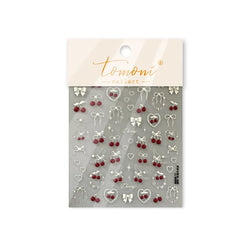 Lovely Red Fruit Strawberry Cherry Bowknot Love Heart Star Silk Ribbon Chic Rhinestone Adhesive Nail Art Stickers Manicure Decal (ONLINE ORDER ONLY)