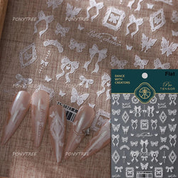 Retro White Lace Fabric Piece Bowknot English Letter Decorative Border Irregular Cloth Block Adhesive Nail Art Stickers Decals (ONLINE ORDER ONLY)