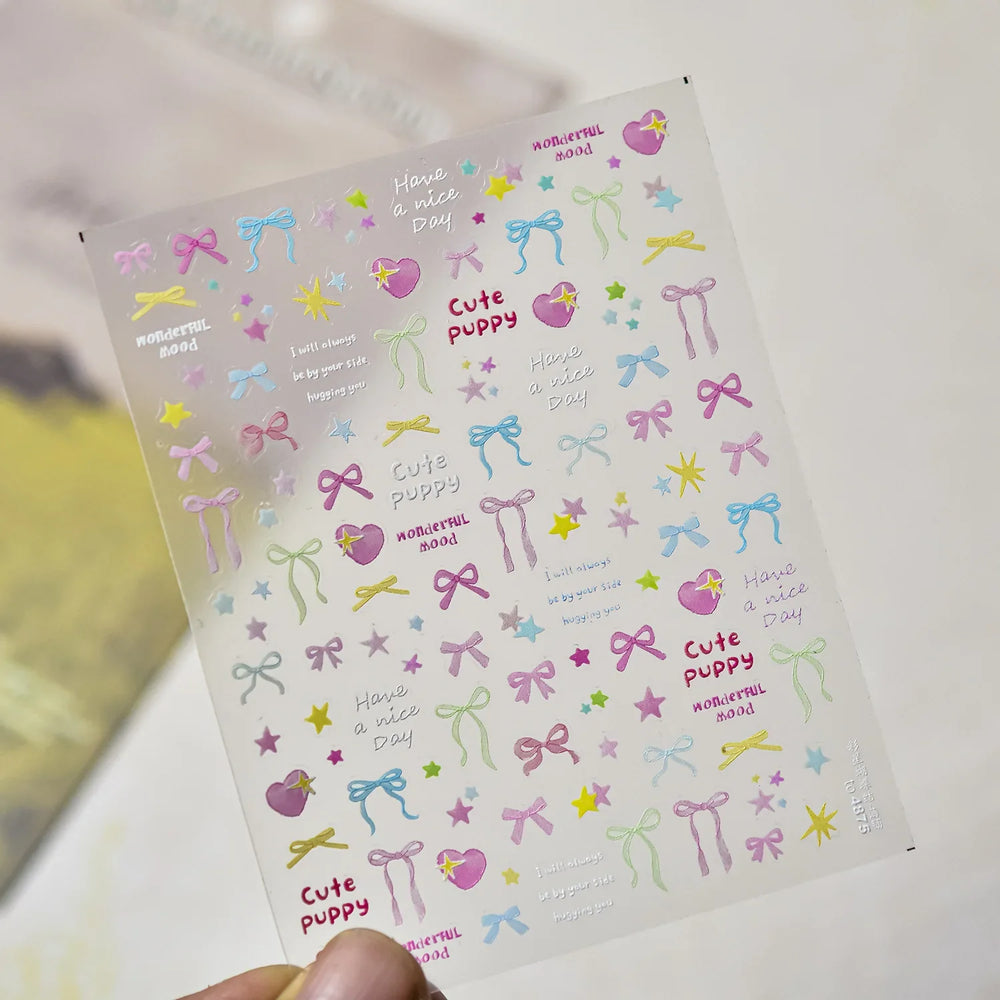 Black Rabbit Bunny Ribbon Bowknot Flower Cake Daisy Dessert Knife Fork Butterfly Self Adhesive Nail Art Stickers Manicure Decals (ONLINE ORDER ONLY)