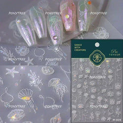 Hot Stamping Laser Shell Conch Starfish Pearl Whale Coral Dolphin Summer Beach Sea Wave Jellyfish Bubble Nail Art Stickers Decal (ONLINE ORDER ONLY)