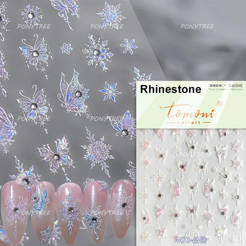 Colourful Butterfly Delicate Anmials Adhesive Nail Art Stickers Dreamy Winter Snowflake Rhinestone Manicure Decals Nail Supplies (ONLINE ORDER ONLY)