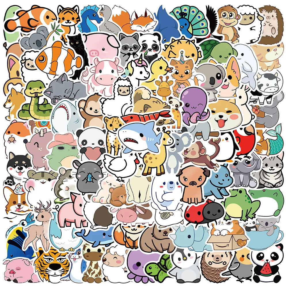 50/100pcs Cute Cartoon Little Animals Stickers Kids Toy Waterproof Graffiti For Laptop Water Bottle Phone Bicycle Car Decals (ONLINE ORDER ONLY)