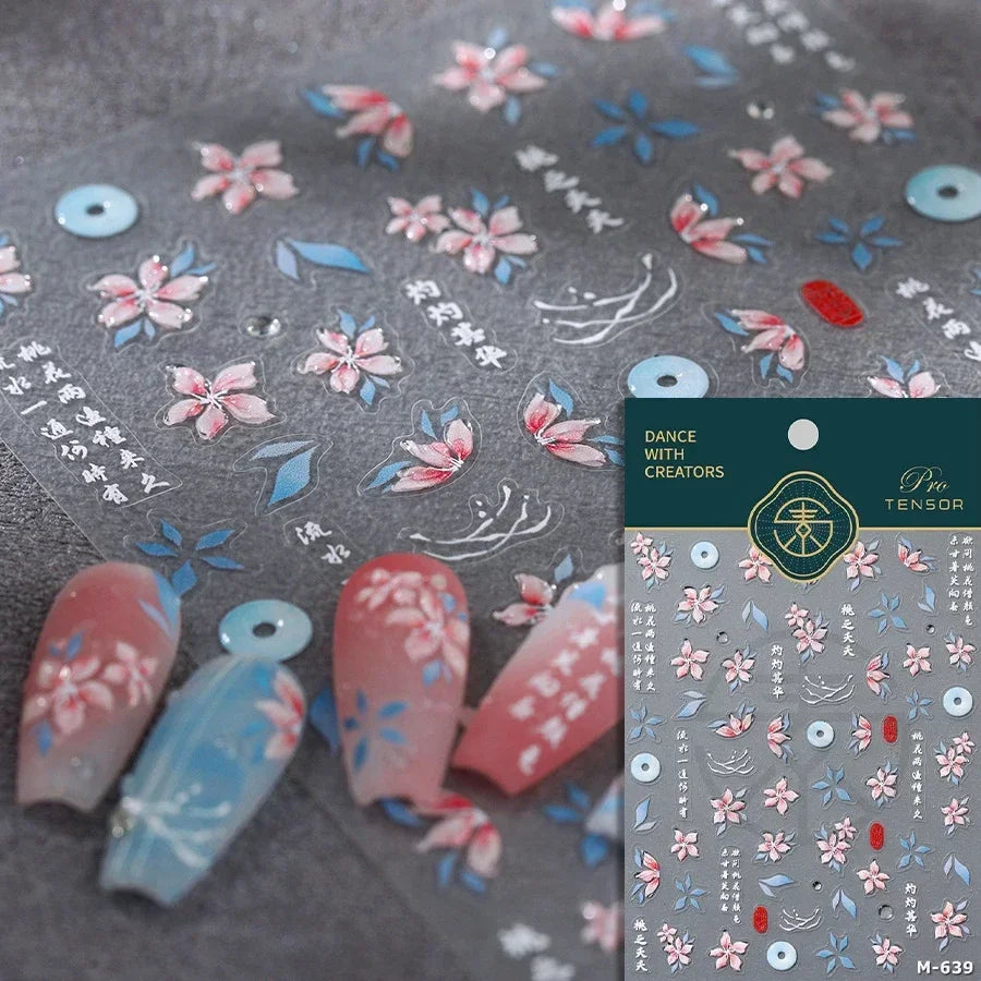 Red Azalea Rose Peony Crane Warbler Bird Fish Lily Chicken Rabbit Lobster Flower Retro Chinese Nail Art Sticker Decoration Decal (Online Order Only)