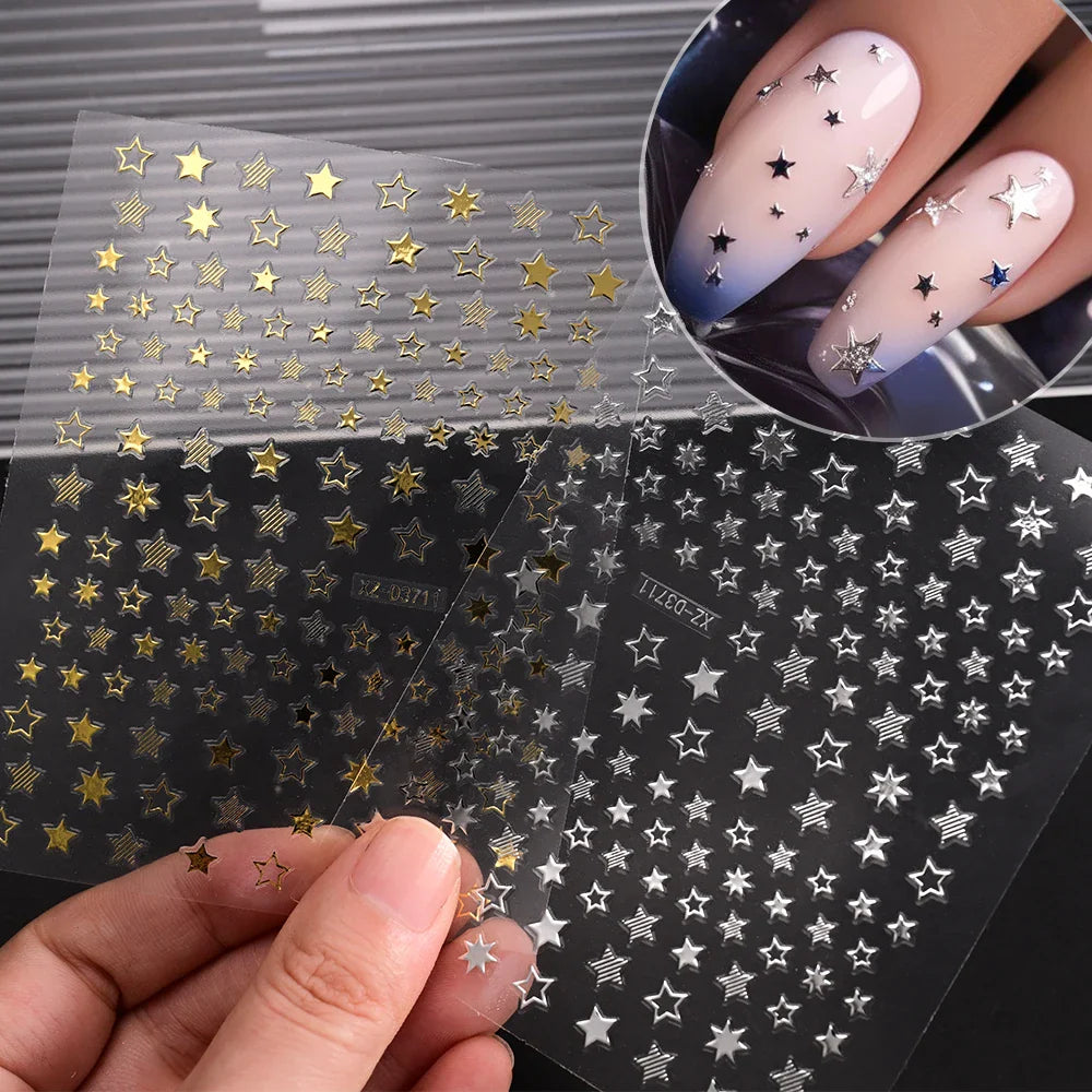1pc 3D Gradient French Nail Stickers with Crown & Tassel Design Gold Silver Lines Self-Adhesive Nail Art Waterfall Manicure Foil (Online Order Only)