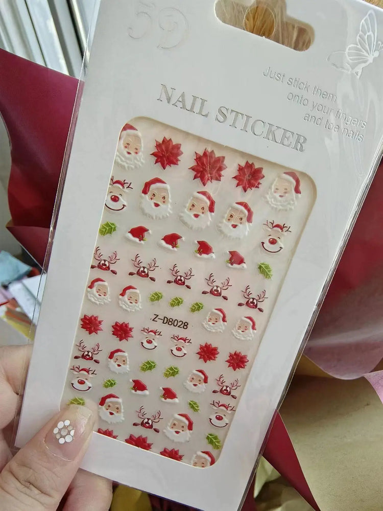 5D Embossed Gingerbread Man Nail Art Sticker Cute Christmas Winter Santa Claus Snowflake Elk Engraved Slider Manicure Decoration (ONLINE ORDER ONLY)