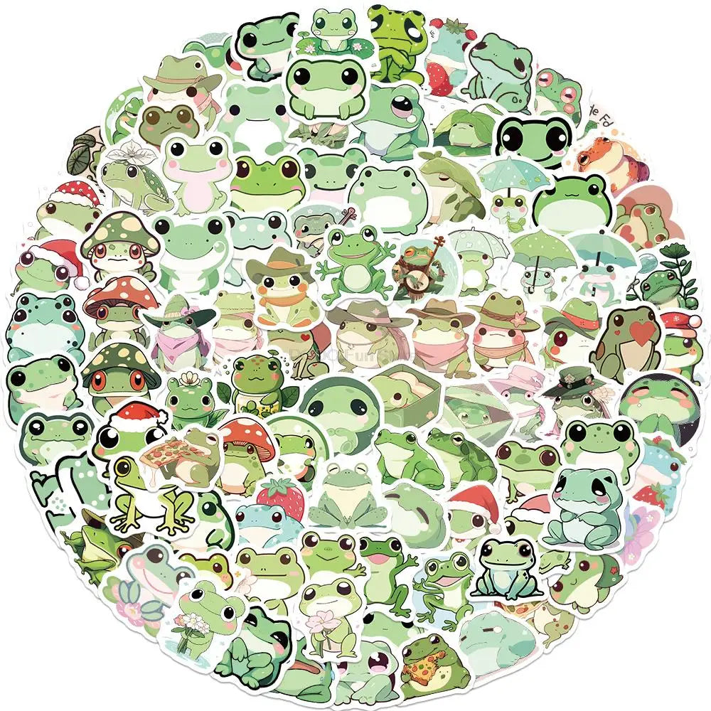100PCS Cute Frog Stickers for Scrapbook, Laptop, Guitar, Skateboard, Water Bottle, Kids Toy (Online Order Only)