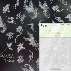 Charming Red Rose Phoenix Flower Wing Leaves Flower Feather Pearl Relief Embossed 5D Adhesive Nail Art Stickers Manicure Decals (ONLINE ORDER ONLY)