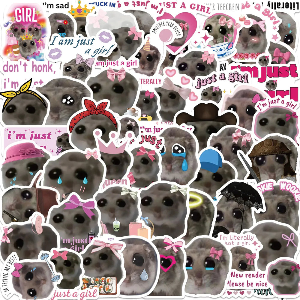 10/30/56PCS Kawaii Hamster Cartoon Stickers Cute Animal Meme Sticker DIY Luggage Laptop Phone Car Bike Skateboard Decal Kids Toy (ONLINE ORDER ONLY)