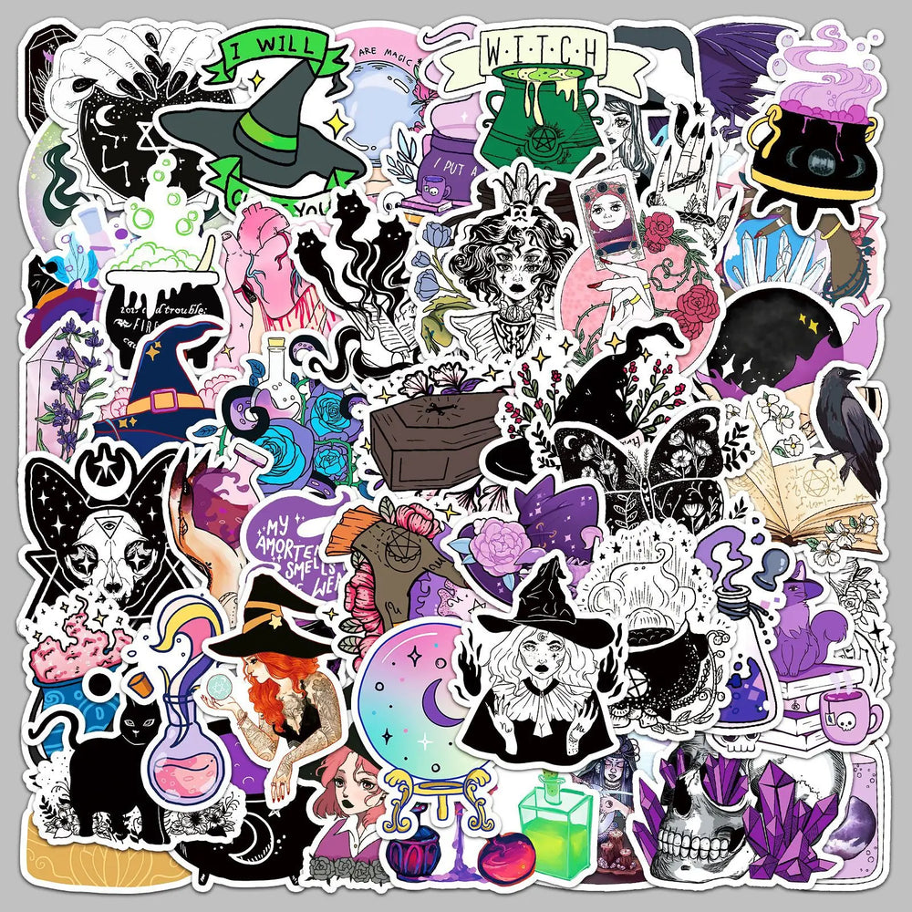 50pcs Magic Witch Graffiti Stickers for Helmet, Wall, DIY Decoration (Online Order Only)