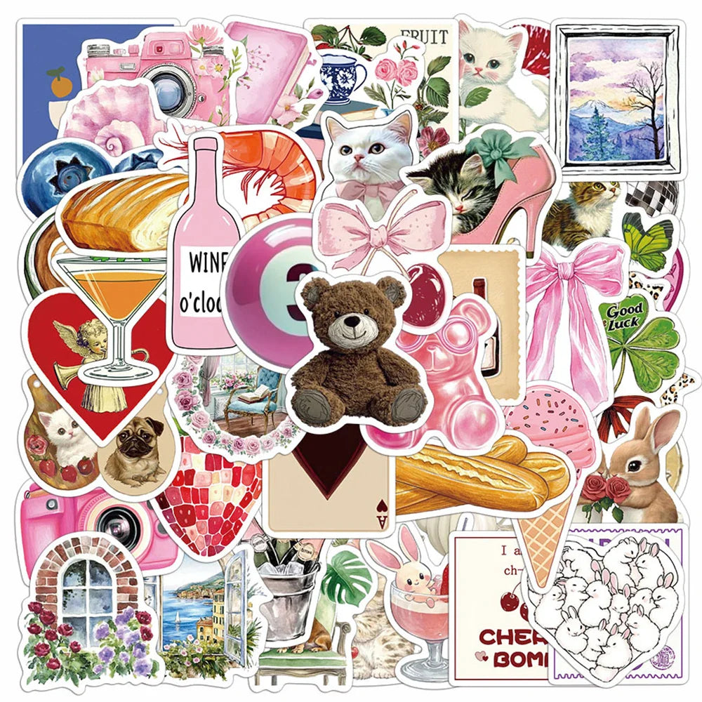 Cute Cartoon Pink Y2K Aesthetic Stickers for Fridge, Water Bottle, Laptop, Suitcase (10/30/50/100pcs) (Online Order Only)