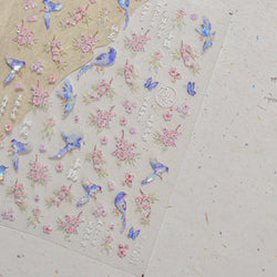 Pink Peach Blossom Blue Magpie Butterfly Bird Wing Tree Branch Animals Plants Shiny 3D Adhesive Nail Art Stickers Manicure Decal (ONLINE ORDER ONLY)