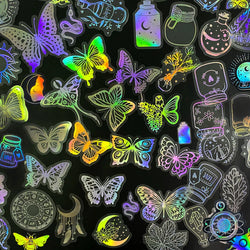 Holographic Butterfly Girl Stickers - 10/30/50/100pcs Transparent Luggage Skateboard Decals (ONLINE ORDER ONLY)